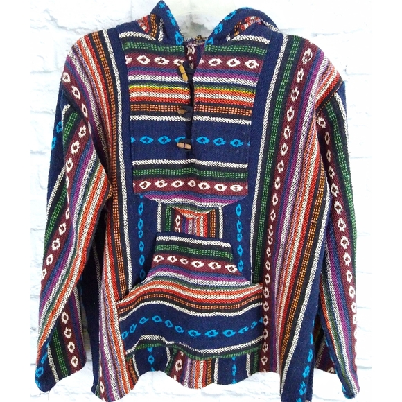 unknown Tops - Vintage 90's Baja Drug Rug Hoodie Poncho Jacket L